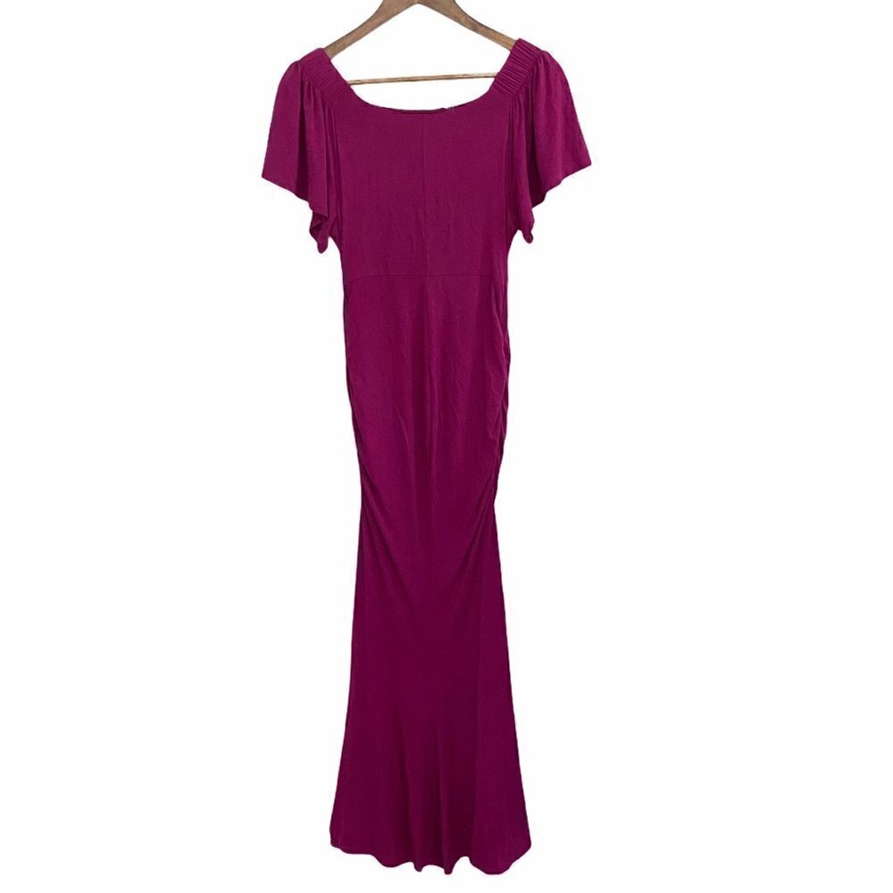Gal Meets Glam Ruched Bodycon Off Shoulder Stretch Maroon Maxi Trumpet Dress